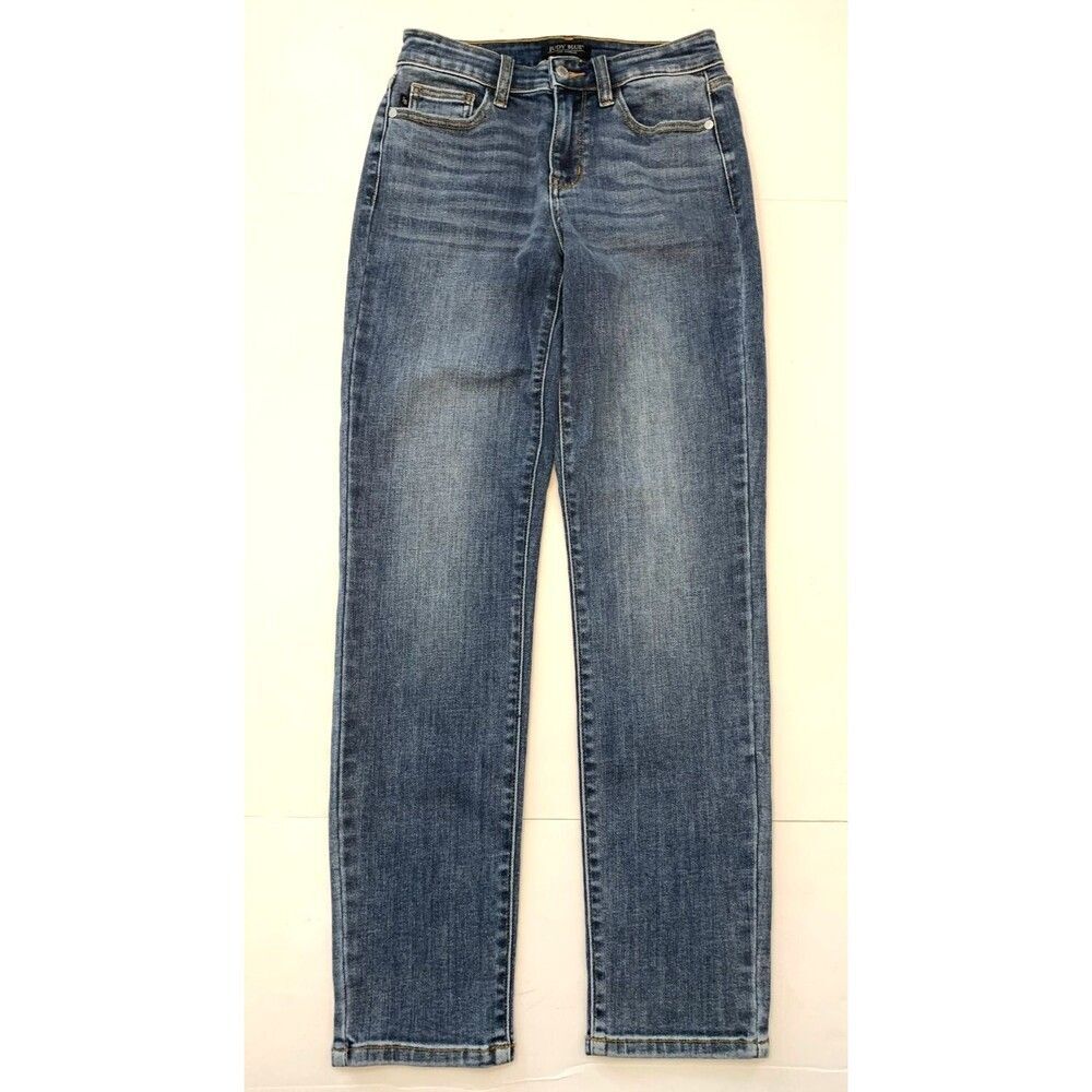 Judy Blue Jeans Womens 1/25 Slim Fit Mid Rise Straight Leg Stretch Whisker Denim